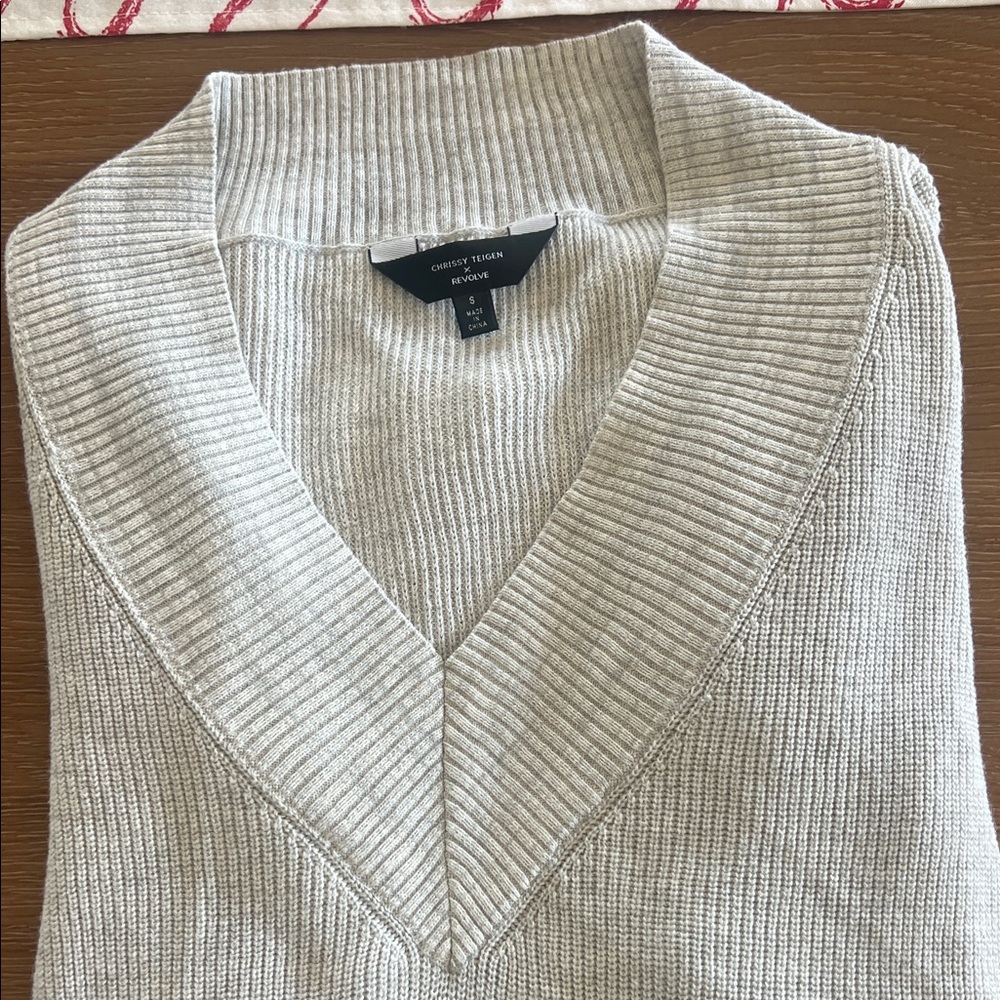 Crissy Teigen x Revolve Cozy V-Neck Ribbed Mini Dress Small - Gray worn once